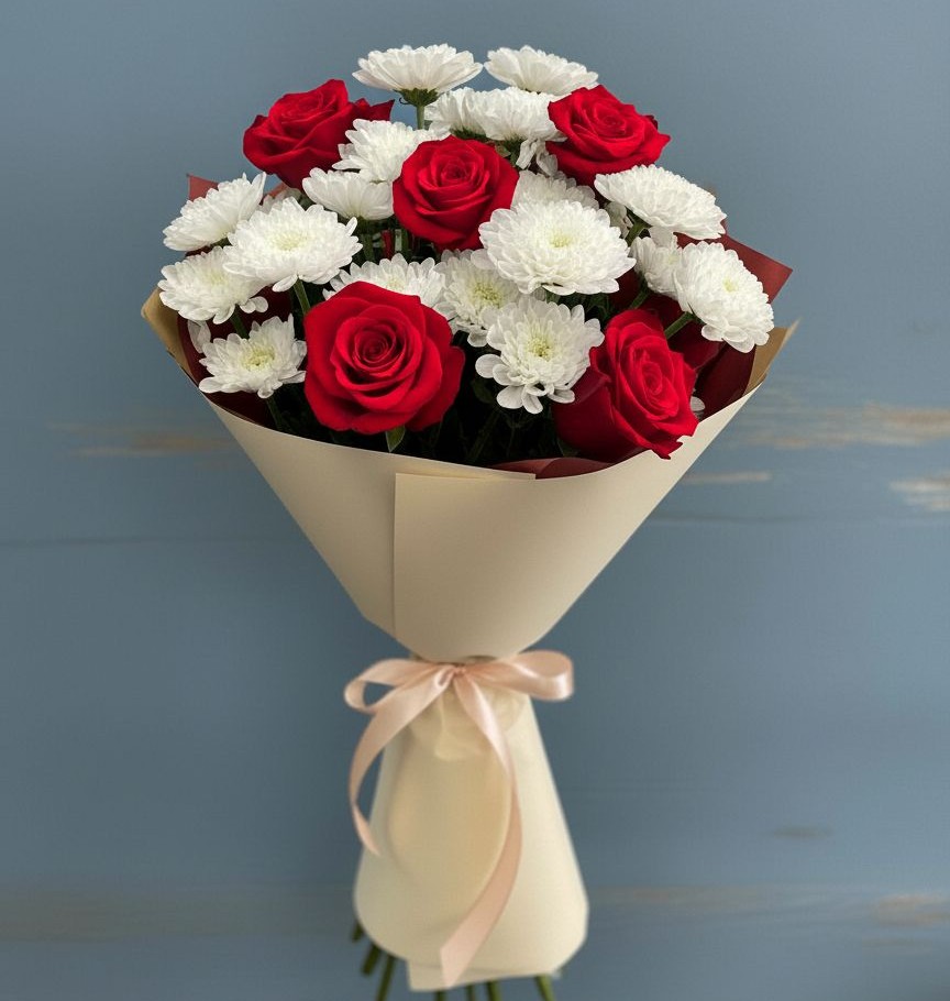 Букет цветов из: Розы и Хризантемы в Кузоватово