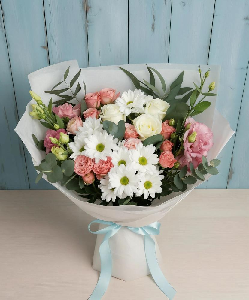 Букет цветов из: Розы, Лизиантусы и Хризантемы в Кузоватово