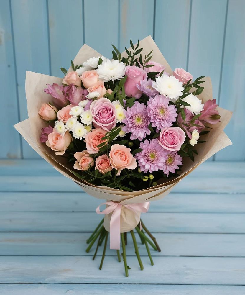 Букет цветов из: Хризантемы, Розы и Альстромерии в Кузоватово