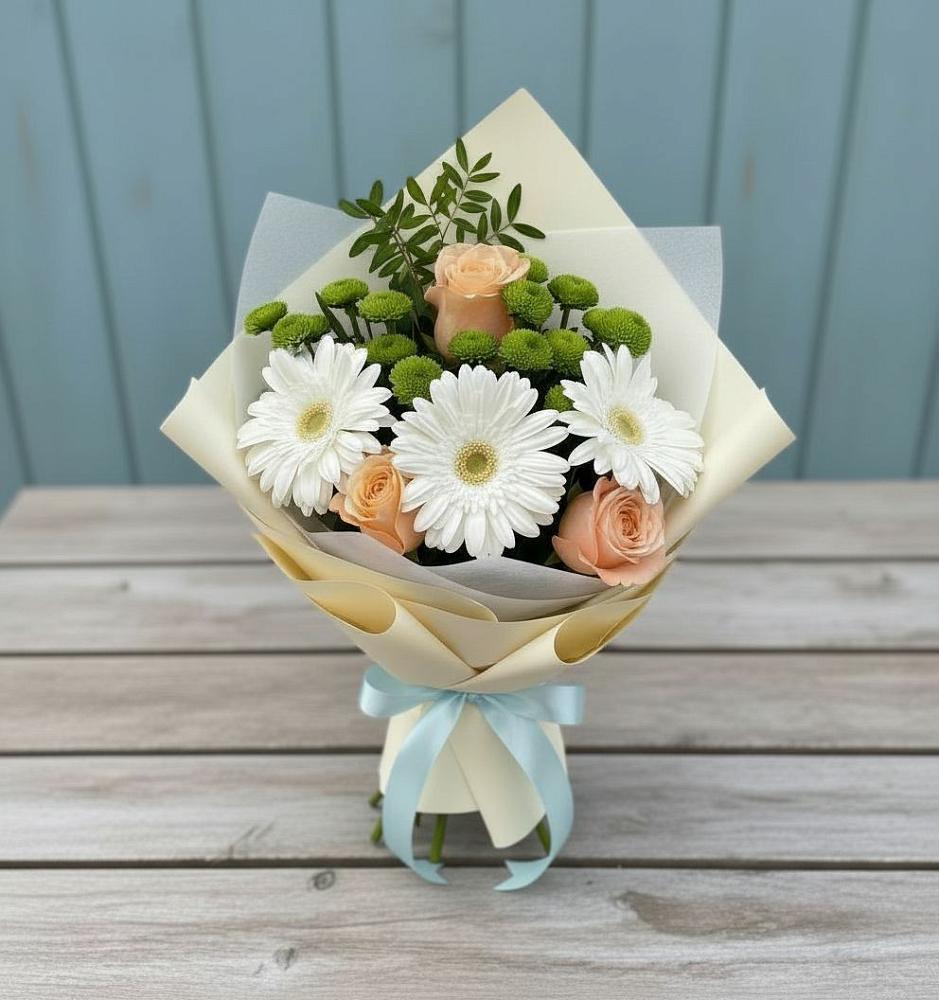 Букет цветов из: Герберы, Розы и Хризантемы в Кузоватово