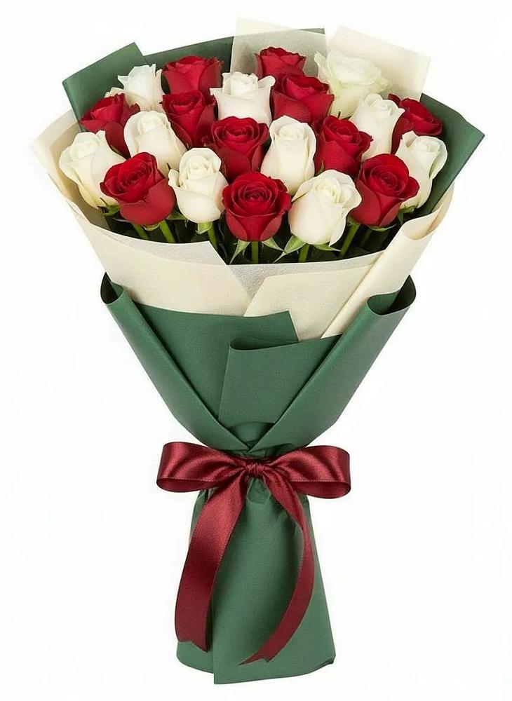Букет Микс из красных и белых роз в Кузоватово