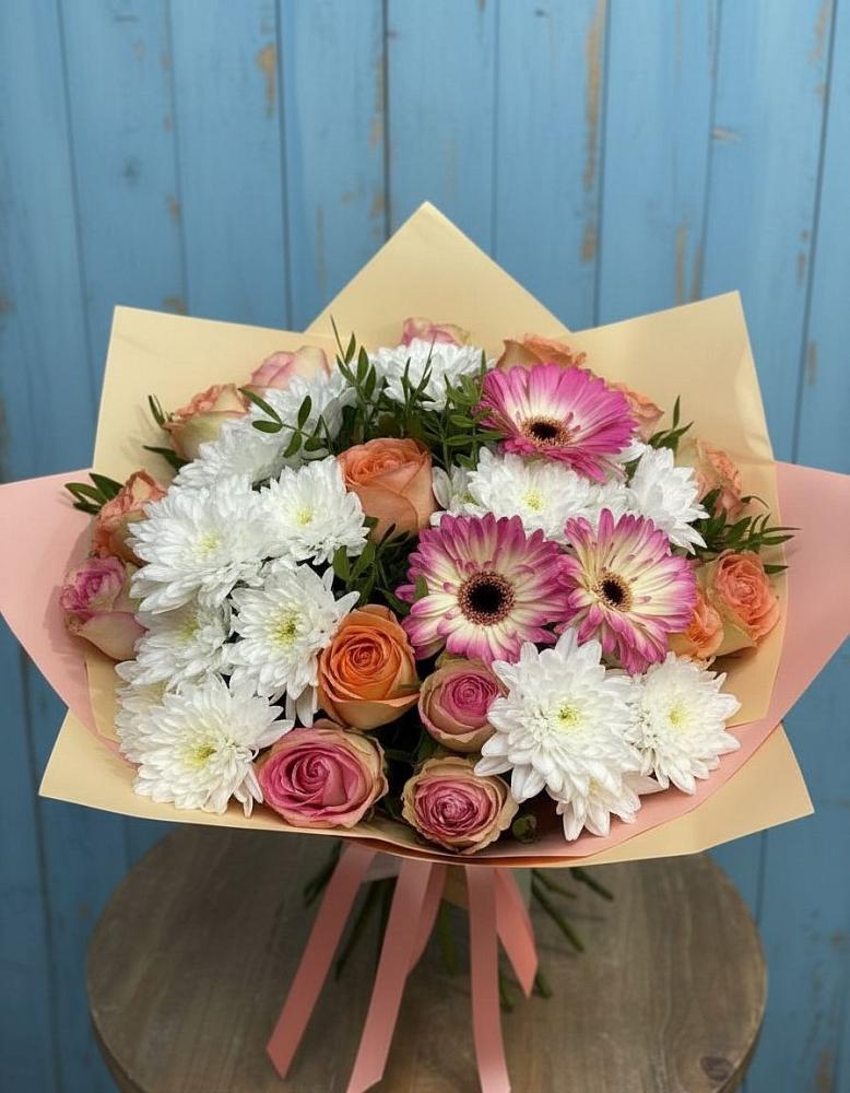 Букет цветов из: Розы, Герберы и Хризантемы в Кузоватово