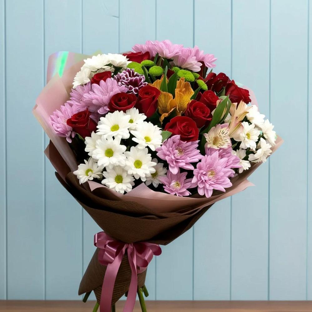 Букет цветов из: Розы, Хризантемы и Альстромерии в Кузоватово
