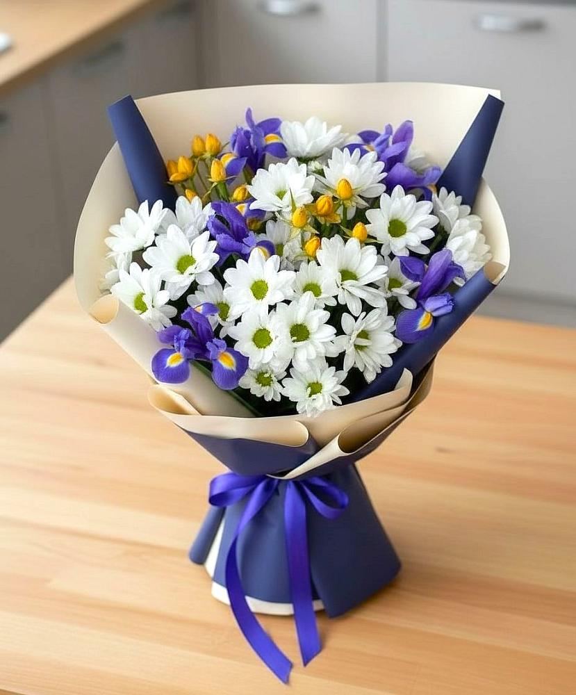 Букет цветов из: Розы, Ирисы и Хризантемы в Кузоватово
